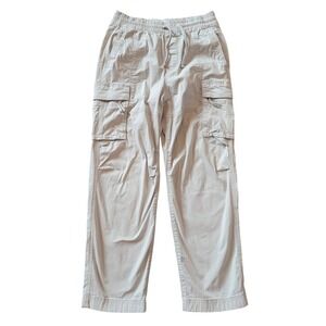 Hollister Mens Baggy Cargo Pants Khaki Tan Elastic Waist Stretch 30x28 Utility